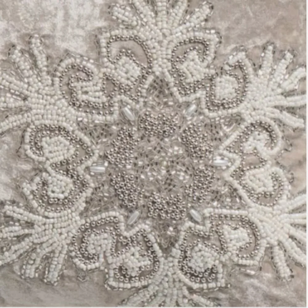 Magaschoni Velvet Beaded Snowflakes Accent Pillow Champagne Christmas Holidays